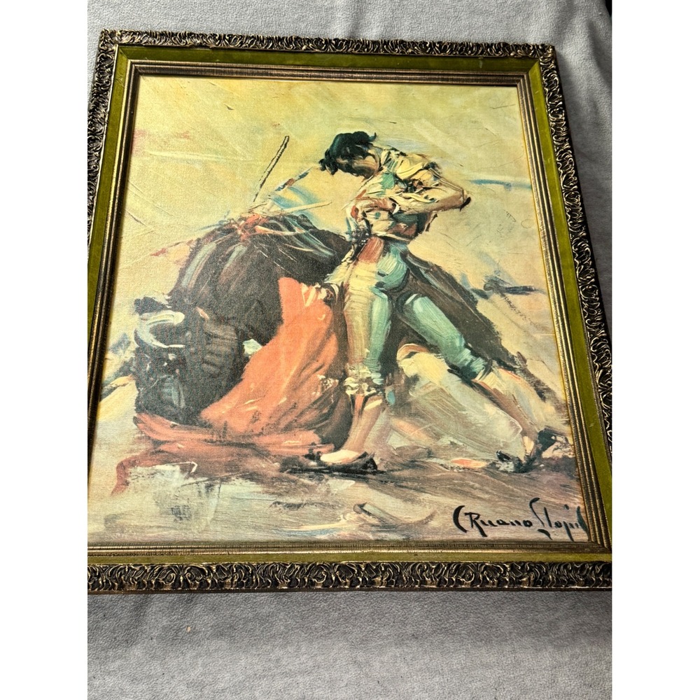 Carlos Ruano Llopis Vintage Bullfighter Matador Oil Painting Framed Mid Century